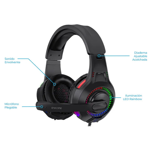 Combo Gamer Enkore Bravio 4 en 1: Teclado + Mouse + Audífonos + Pad