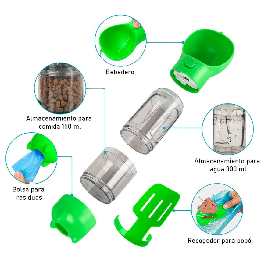 Botella Portatil 4 en 1 Multifuncional para Mascotas