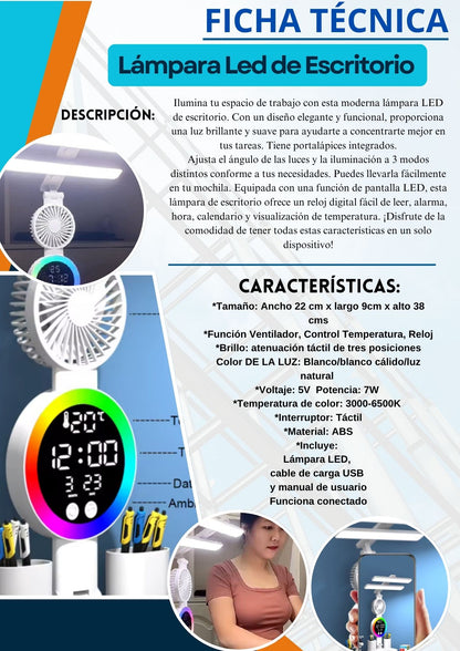 Lámpara de Escritorio LED con Ventilador