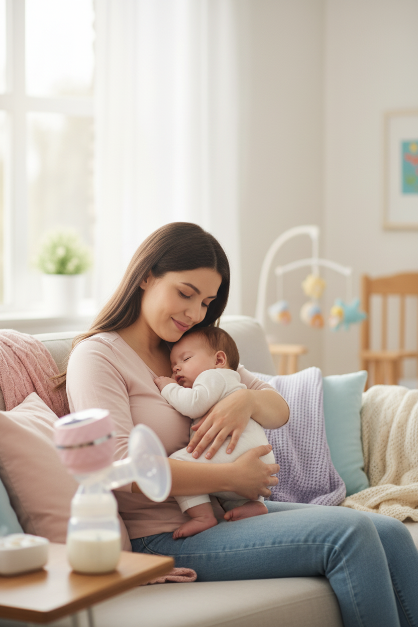 Mamá relajada con bebé