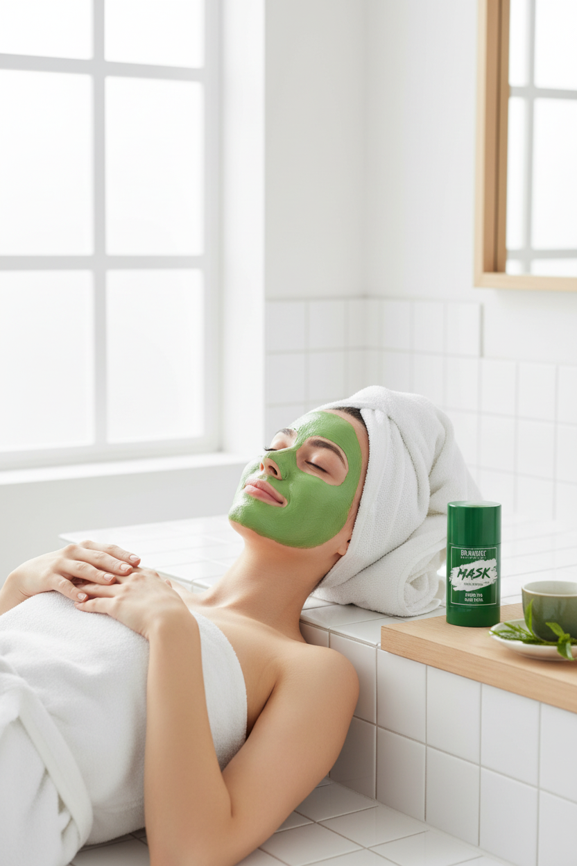 Mujer relajándose con mascarilla