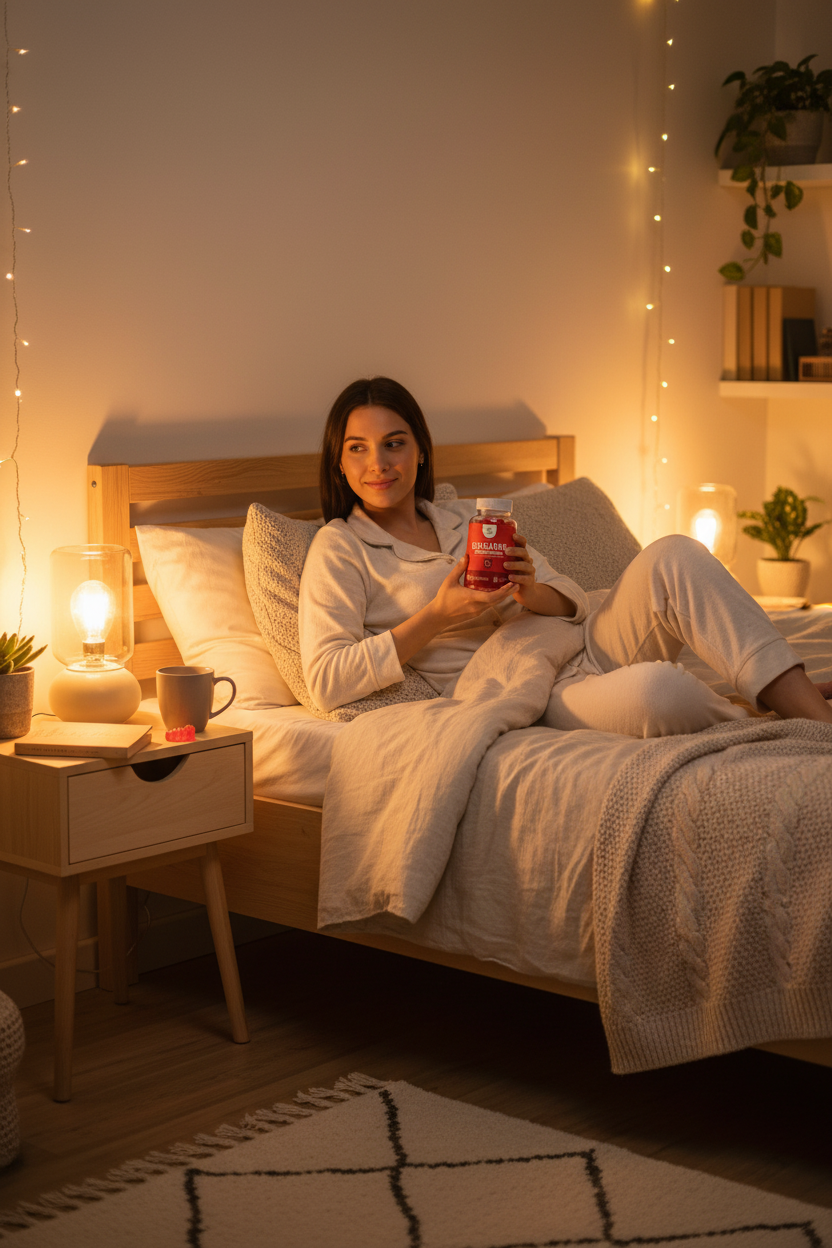 Mujer relajándose en cama