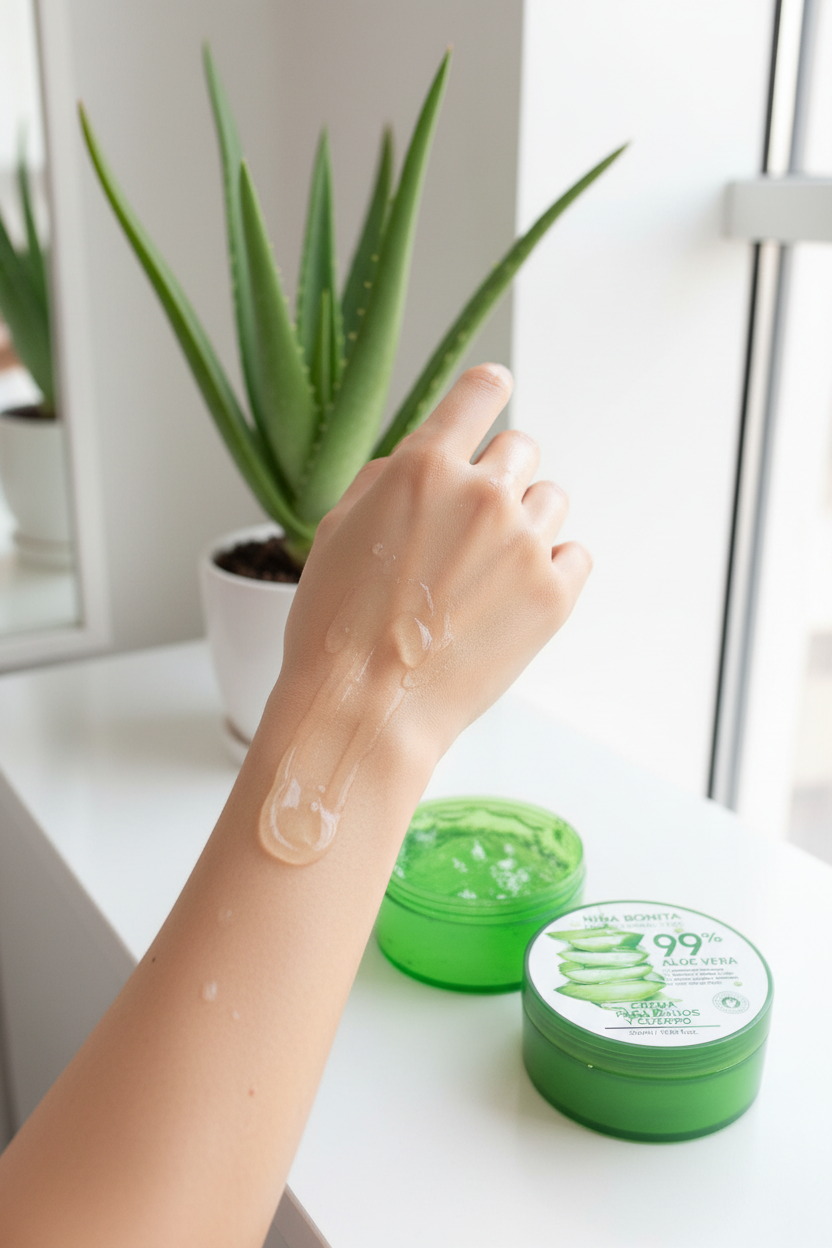 Piel hidratada con planta de aloe