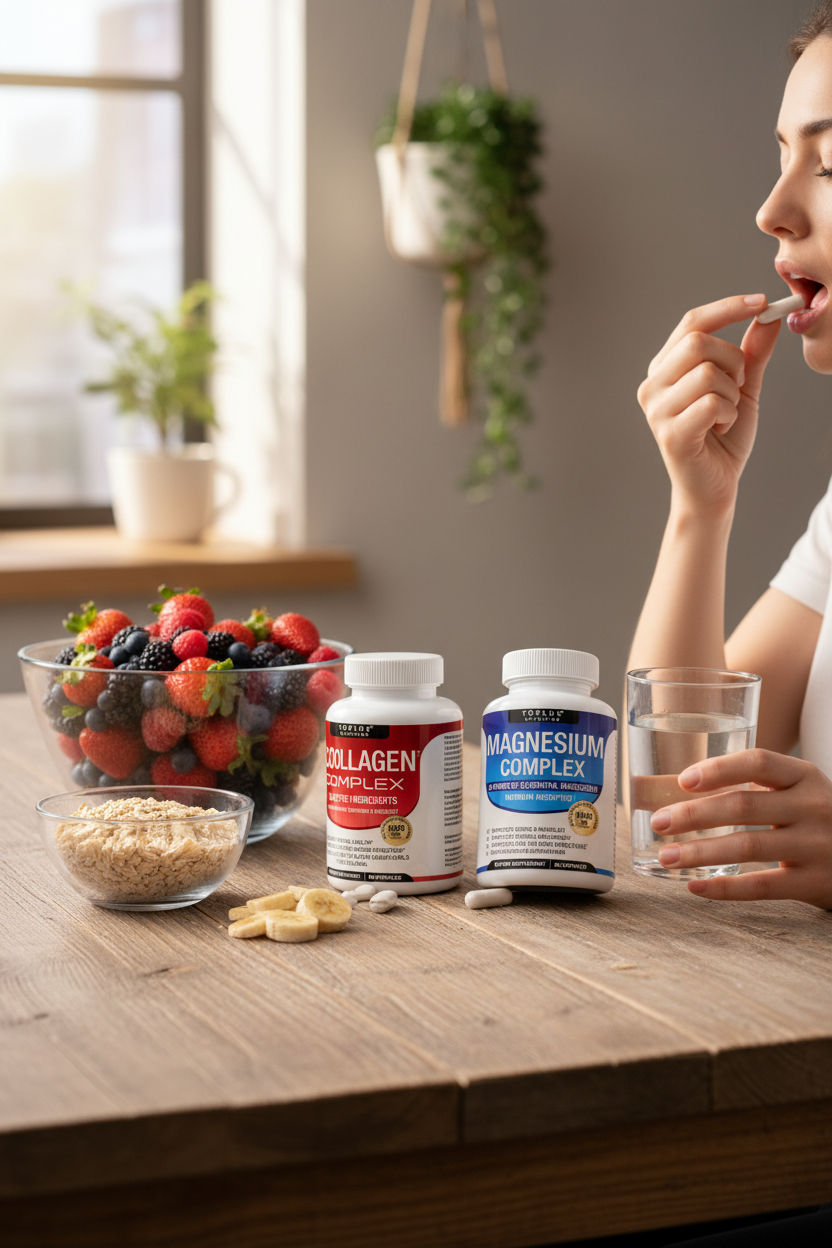 Tomando suplementos en desayuno